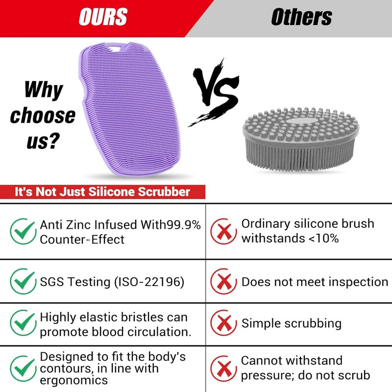 canroom Silicone Body Scrubber - Anti Zinc Infused-Highly Elastic Bristles Exfoliating Body Scrubber for Shower Body,Cellulite Reduction,Blood Circulation - Purple - Image 2